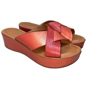 Kork-Ease Orange Brown Leather Platform Sandals    Size:  US 10 / EU 42